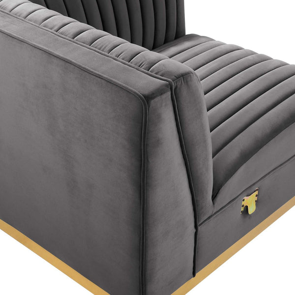 Modway Furniture Sanguine Modular Sectional Right Corner Chair - Luxurious Velvet, Tufted Elegance & Comfort Solution EEI-6035-GRY