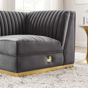 Modway Furniture Sanguine Modular Sectional Right Corner Chair - Luxurious Velvet, Tufted Elegance & Comfort Solution EEI-6035-GRY