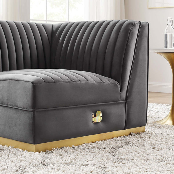 Modway Furniture Sanguine Modular Sectional Right Corner Chair - Luxurious Velvet, Tufted Elegance & Comfort Solution EEI-6035-GRY