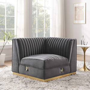 Modway Furniture Sanguine Modular Sectional Right Corner Chair - Luxurious Velvet, Tufted Elegance & Comfort Solution EEI-6035-GRY