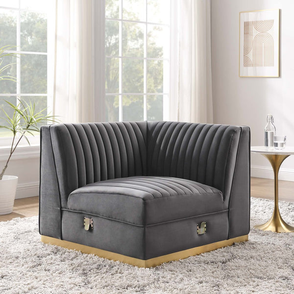 Modway Furniture Sanguine Modular Sectional Right Corner Chair - Luxurious Velvet, Tufted Elegance & Comfort Solution EEI-6035-GRY