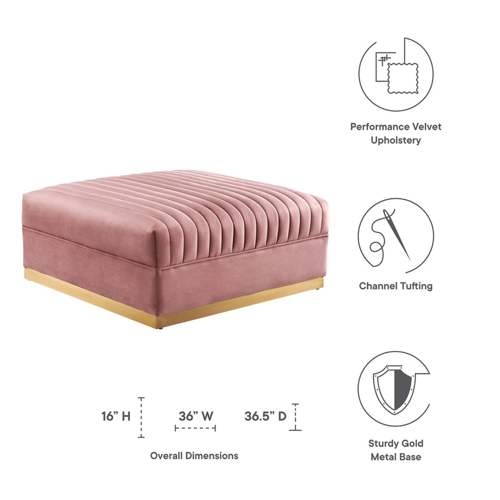Modway Furniture Sanguine Channel Tufted Performance Velvet Modular Ottoman - Retro-Modern Glam for Any Space Dusty Rose EEI-6036-DUS