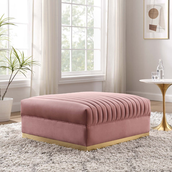 Modway Furniture Sanguine Channel Tufted Performance Velvet Modular Ottoman - Retro-Modern Glam for Any Space Dusty Rose EEI-6036-DUS