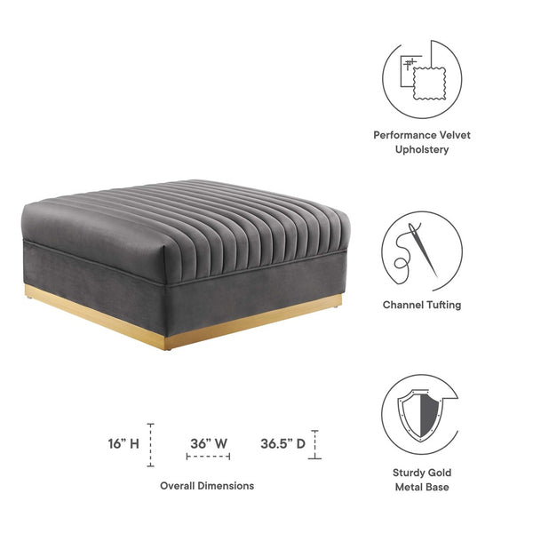 Modway Furniture Sanguine Channel Tufted Performance Velvet Modular Ottoman - Retro-Modern Glam for Any Space Gray EEI-6036-GRY