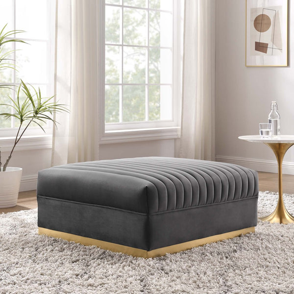 Modway Furniture Sanguine Channel Tufted Performance Velvet Modular Ottoman - Retro-Modern Glam for Any Space Gray EEI-6036-GRY