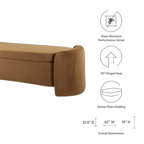 Modway Furniture Nebula Performance Velvet Storage Bench - Stylish Cognac Upholstery, Comfortable Seating & Durable Design EEI-6054-COG