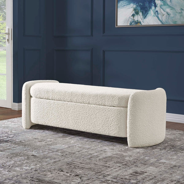 Modway Furniture Nebula Boucle Upholstered Bench – Stylish Ivory Storage Seat for Living Rooms, Bedrooms & Entryways EEI-6056-IVO