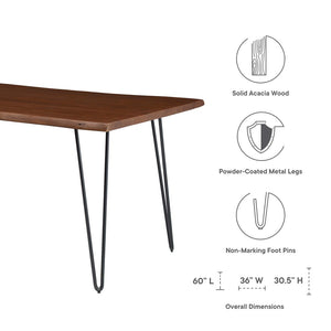 Modway Furniture Ardor 60" Live Edge Acacia Wood Dining Table - Handcrafted Mid-Century Design with Hairpin Legs Black Walnut EEI-6059-BLK-WAL