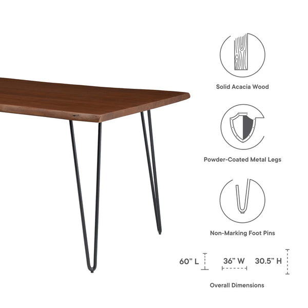 Modway Furniture Ardor 60" Live Edge Acacia Wood Dining Table - Handcrafted Mid-Century Design with Hairpin Legs Black Walnut EEI-6059-BLK-WAL