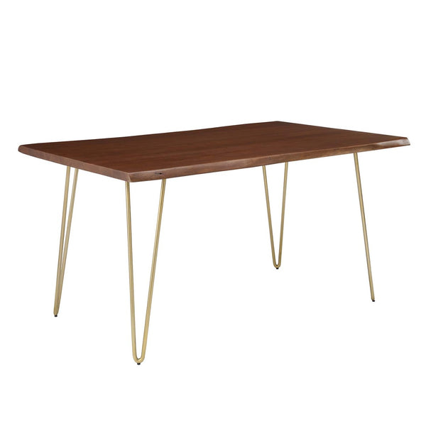 Modway Furniture Ardor 60" Live Edge Acacia Wood Dining Table - Handcrafted Mid-Century Design with Hairpin Legs Gold Walnut EEI-6059-GLD-WAL