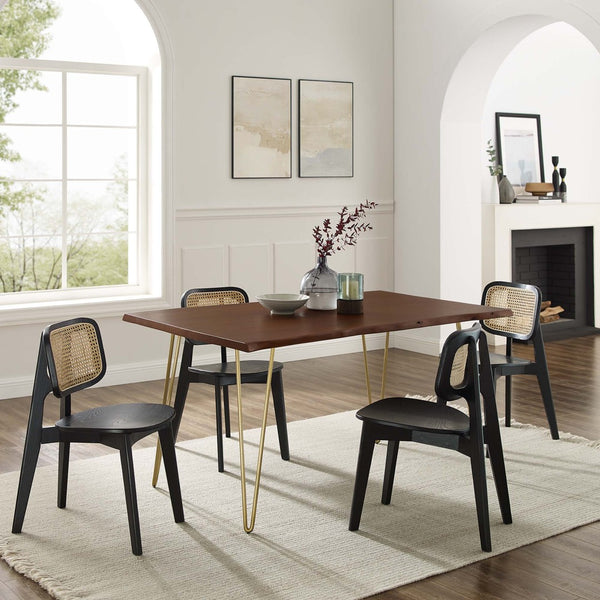 Modway Furniture Ardor 60" Live Edge Acacia Wood Dining Table - Handcrafted Mid-Century Design with Hairpin Legs Gold Walnut EEI-6059-GLD-WAL