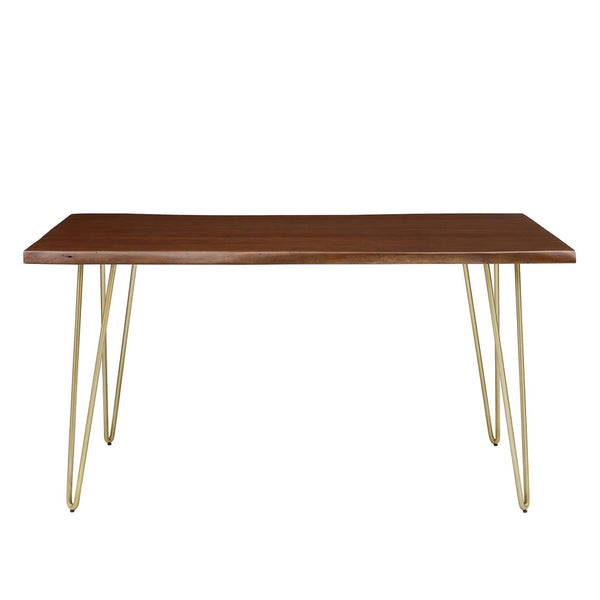 Modway Furniture Ardor 60" Live Edge Acacia Wood Dining Table - Handcrafted Mid-Century Design with Hairpin Legs Gold Walnut EEI-6059-GLD-WAL