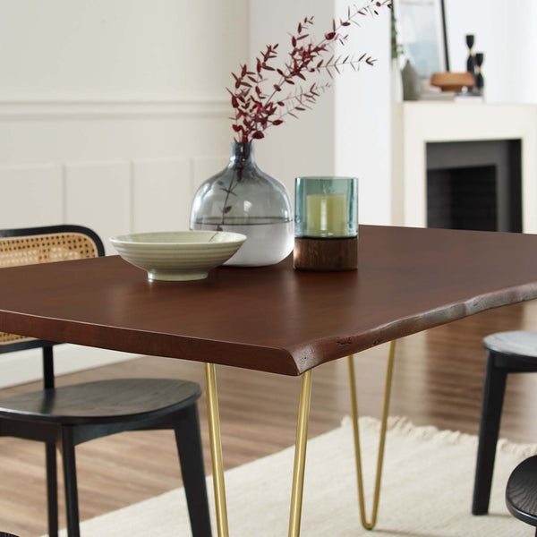 Modway Furniture Ardor 60" Live Edge Acacia Wood Dining Table - Handcrafted Mid-Century Design with Hairpin Legs Gold Walnut EEI-6059-GLD-WAL