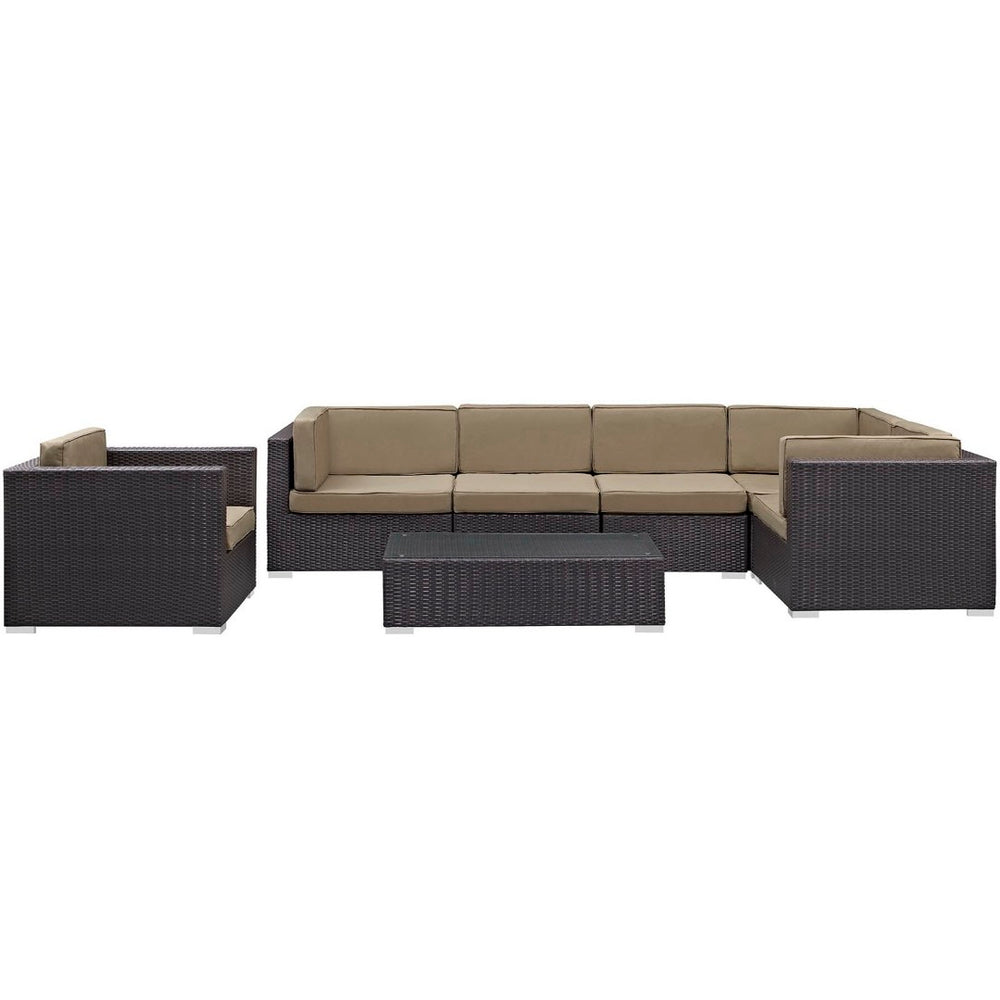 Modway Furniture Corona 7 Piece Modular Outdoor Patio Sectional Set - Stylish Rattan Furniture for Relaxing Gatherings Espresso Mocha EEI-606-EXP-MOC-SET