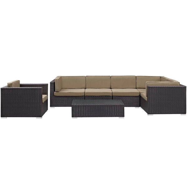 Modway Furniture Corona 7 Piece Modular Outdoor Patio Sectional Set - Stylish Rattan Furniture for Relaxing Gatherings Espresso Mocha EEI-606-EXP-MOC-SET