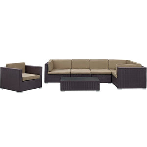 Modway Furniture Corona 7 Piece Modular Outdoor Patio Sectional Set - Stylish Rattan Furniture for Relaxing Gatherings Espresso Mocha EEI-606-EXP-MOC-SET