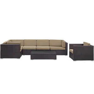 Modway Furniture Corona 7 Piece Modular Outdoor Patio Sectional Set - Stylish Rattan Furniture for Relaxing Gatherings Espresso Mocha EEI-606-EXP-MOC-SET