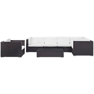 Modway Furniture Corona 7 Piece Modular Outdoor Patio Sectional Set - Stylish Rattan Furniture for Relaxing Gatherings Espresso White EEI-606-EXP-WHI-SET