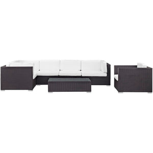 Modway Furniture Corona 7 Piece Modular Outdoor Patio Sectional Set - Stylish Rattan Furniture for Relaxing Gatherings Espresso White EEI-606-EXP-WHI-SET