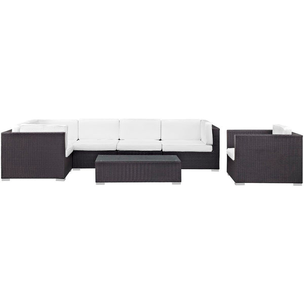 Modway Furniture Corona 7 Piece Modular Outdoor Patio Sectional Set - Stylish Rattan Furniture for Relaxing Gatherings Espresso White EEI-606-EXP-WHI-SET