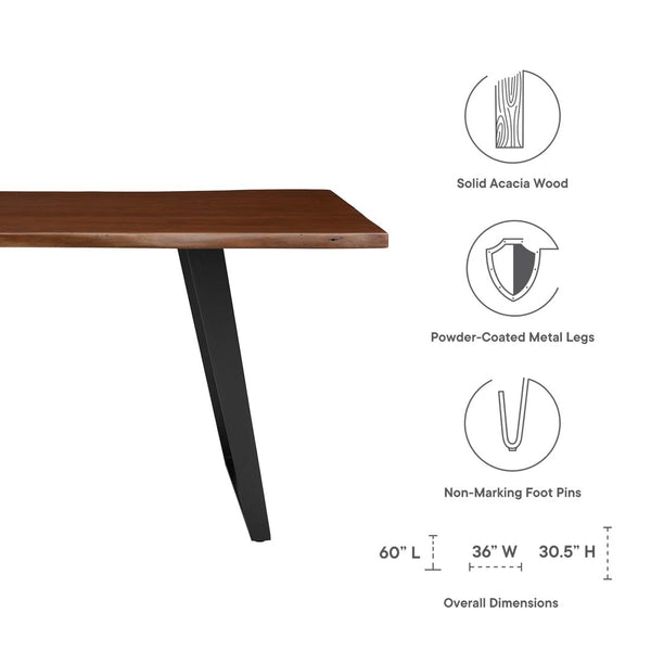 Modway Furniture Viggo 60" Live Edge Acacia Wood Dining Table with Metal Legs – Modern Rustic Centerpiece for Homes EEI-6067-BLK-WAL