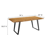 Modway Furniture Viggo 74" Live Edge Acacia Wood Dining Table Black Natural 39 x 74 x 30.5