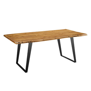 Modway Furniture Viggo 74" Live Edge Acacia Wood Dining Table Black Natural 39 x 74 x 30.5