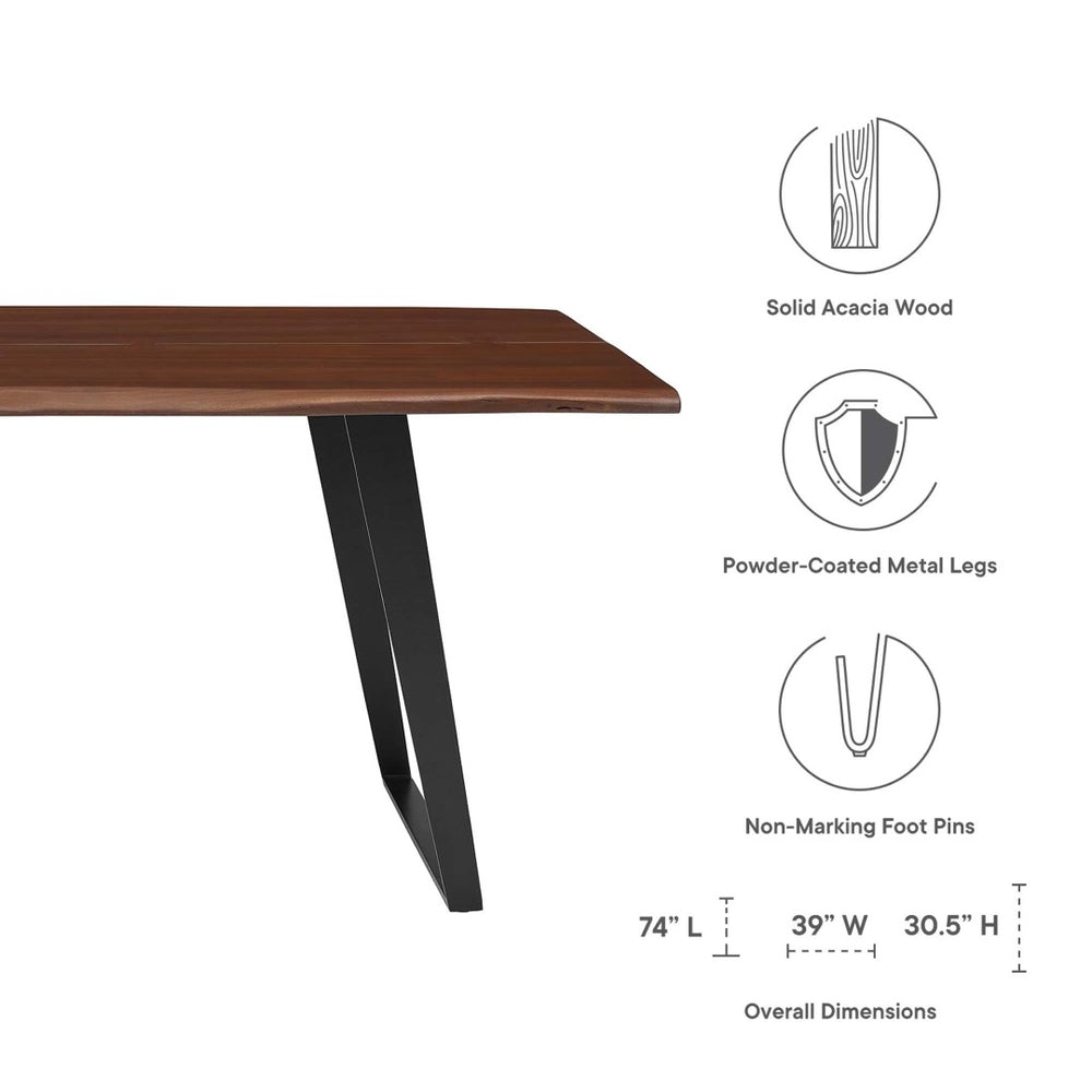 Modway Furniture Viggo 74" Live Edge Acacia Wood Dining Table - Handcrafted Modern Design for Dining & Workspace EEI-6069-BLK-WAL