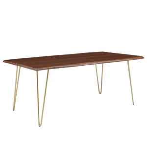 Modway Furniture Ardor 74" Live Edge Acacia Wood Dining Table - Rustic Charm with Mid-Century Modern Style Gold Walnut EEI-6070-GLD-WAL