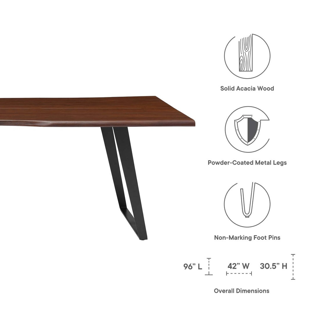 Modway Furniture Viggo 96" Live Edge Acacia Wood Dining Table with Sculptural Metal Legs - Perfect for Modern Spaces EEI-6071-BLK-WAL