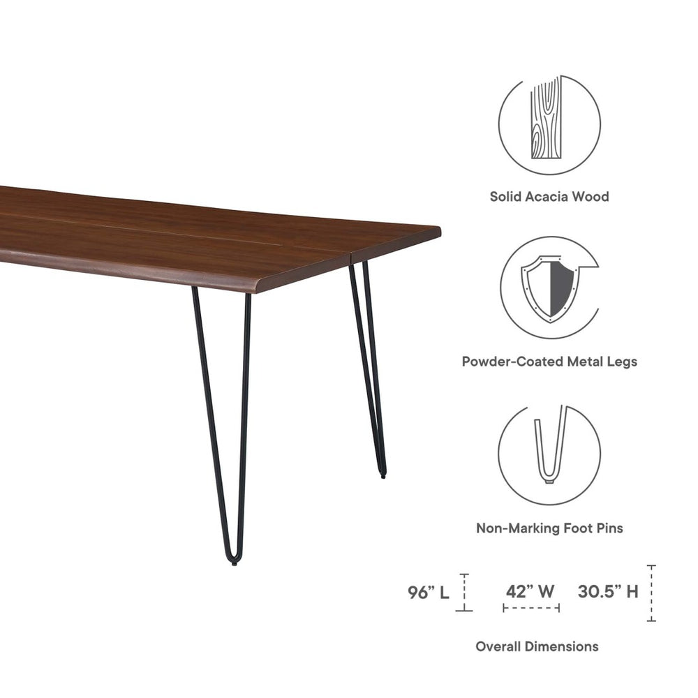 Modway Furniture Ardor 96" Live Edge Acacia Wood Dining Table with Hairpin Legs – Unique Centerpiece for Gatherings Black Walnut EEI-6072-BLK-WAL
