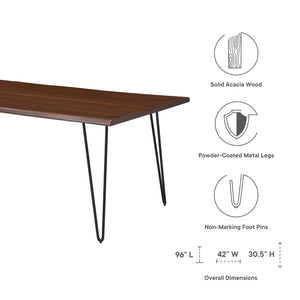 Modway Furniture Ardor 96" Live Edge Acacia Wood Dining Table with Hairpin Legs – Unique Centerpiece for Gatherings Black Walnut EEI-6072-BLK-WAL