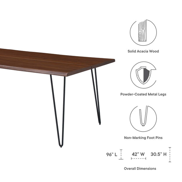 Modway Furniture Ardor 96" Live Edge Acacia Wood Dining Table with Hairpin Legs – Unique Centerpiece for Gatherings Black Walnut EEI-6072-BLK-WAL
