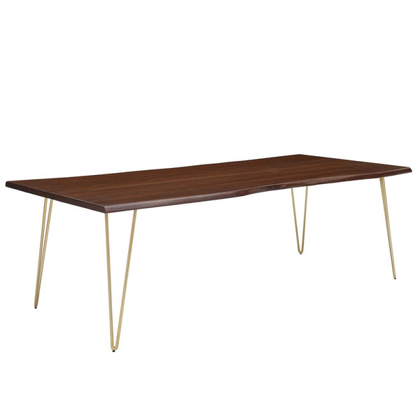 Modway Furniture Ardor 96" Live Edge Acacia Wood Dining Table with Hairpin Legs – Unique Centerpiece for Gatherings Gold Walnut EEI-6072-GLD-WAL