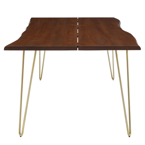 Modway Furniture Ardor 96" Live Edge Acacia Wood Dining Table with Hairpin Legs – Unique Centerpiece for Gatherings Gold Walnut EEI-6072-GLD-WAL