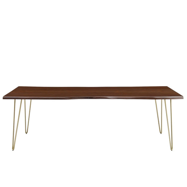 Modway Furniture Ardor 96" Live Edge Acacia Wood Dining Table with Hairpin Legs – Unique Centerpiece for Gatherings Gold Walnut EEI-6072-GLD-WAL