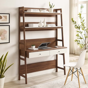 Modway Furniture Bixby Office Desk - Stylish Workspace with Tiered Shelving and Storage Drawers for Home Offices Walnut White EEI-6073-WAL-WHI