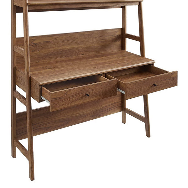 Modway Furniture Bixby Office Desk - Stylish Workspace with Tiered Shelving and Storage Drawers for Home Offices Walnut EEI-6073-WAL