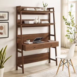 Modway Furniture Bixby Office Desk - Stylish Workspace with Tiered Shelving and Storage Drawers for Home Offices Walnut EEI-6073-WAL
