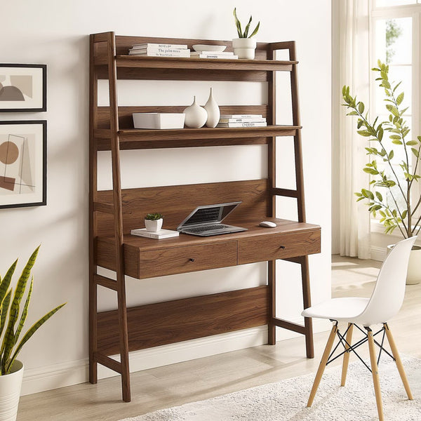 Modway Furniture Bixby Office Desk - Stylish Workspace with Tiered Shelving and Storage Drawers for Home Offices Walnut EEI-6073-WAL