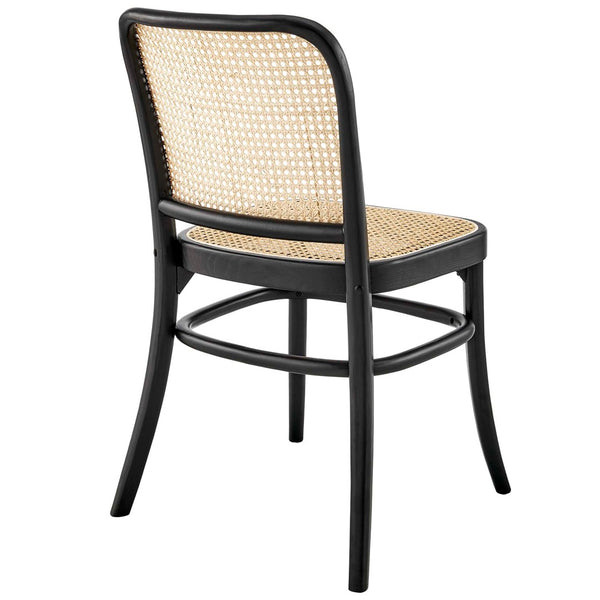 Modway Furniture Winona Wood Dining Side Chair Set of 2 – Rustic Charm with Woven Rattan & Durable Elm Frame Black EEI-6078-BLK