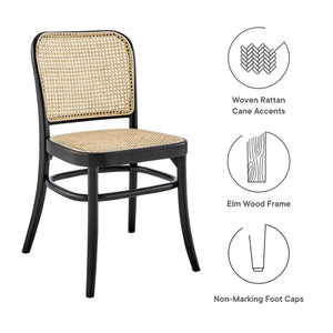 Modway Furniture Winona Wood Dining Side Chair Set of 2 – Rustic Charm with Woven Rattan & Durable Elm Frame Black EEI-6078-BLK