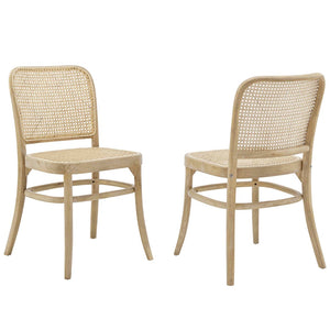 Modway Furniture Winona Wood Dining Side Chair Set of 2 – Rustic Charm with Woven Rattan & Durable Elm Frame Gray EEI-6078-GRY