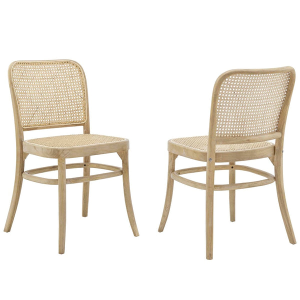 Modway Furniture Winona Wood Dining Side Chair Set of 2 – Rustic Charm with Woven Rattan & Durable Elm Frame Gray EEI-6078-GRY
