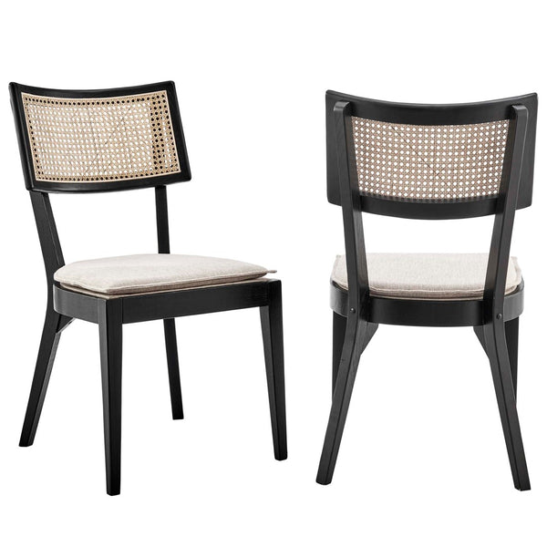 Modway Furniture Caledonia Fabric Upholstered Wood Dining Chairs Set of 2 - Retro-Modern Design for Any Space Black Beige EEI-6080-BLK-BEI