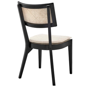 Modway Furniture Caledonia Fabric Upholstered Wood Dining Chairs Set of 2 - Retro-Modern Design for Any Space Black Beige EEI-6080-BLK-BEI
