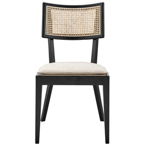 Modway Furniture Caledonia Fabric Upholstered Wood Dining Chairs Set of 2 - Retro-Modern Design for Any Space Black Beige EEI-6080-BLK-BEI
