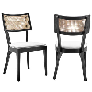 Modway Furniture Caledonia Fabric Upholstered Wood Dining Chairs Set of 2 - Retro-Modern Design for Any Space Black White EEI-6080-BLK-WHI