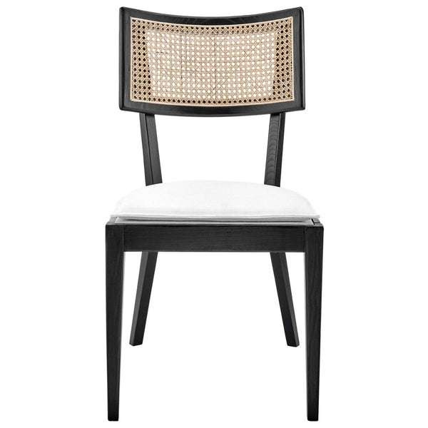 Modway Furniture Caledonia Fabric Upholstered Wood Dining Chairs Set of 2 - Retro-Modern Design for Any Space Black White EEI-6080-BLK-WHI