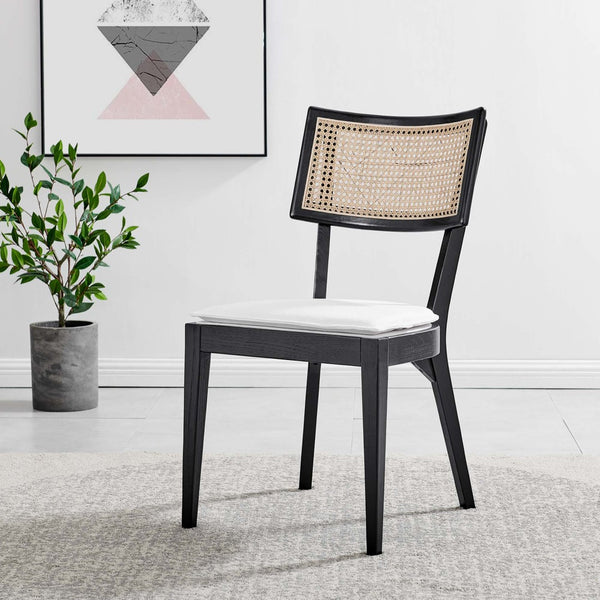 Modway Furniture Caledonia Fabric Upholstered Wood Dining Chairs Set of 2 - Retro-Modern Design for Any Space Black White EEI-6080-BLK-WHI